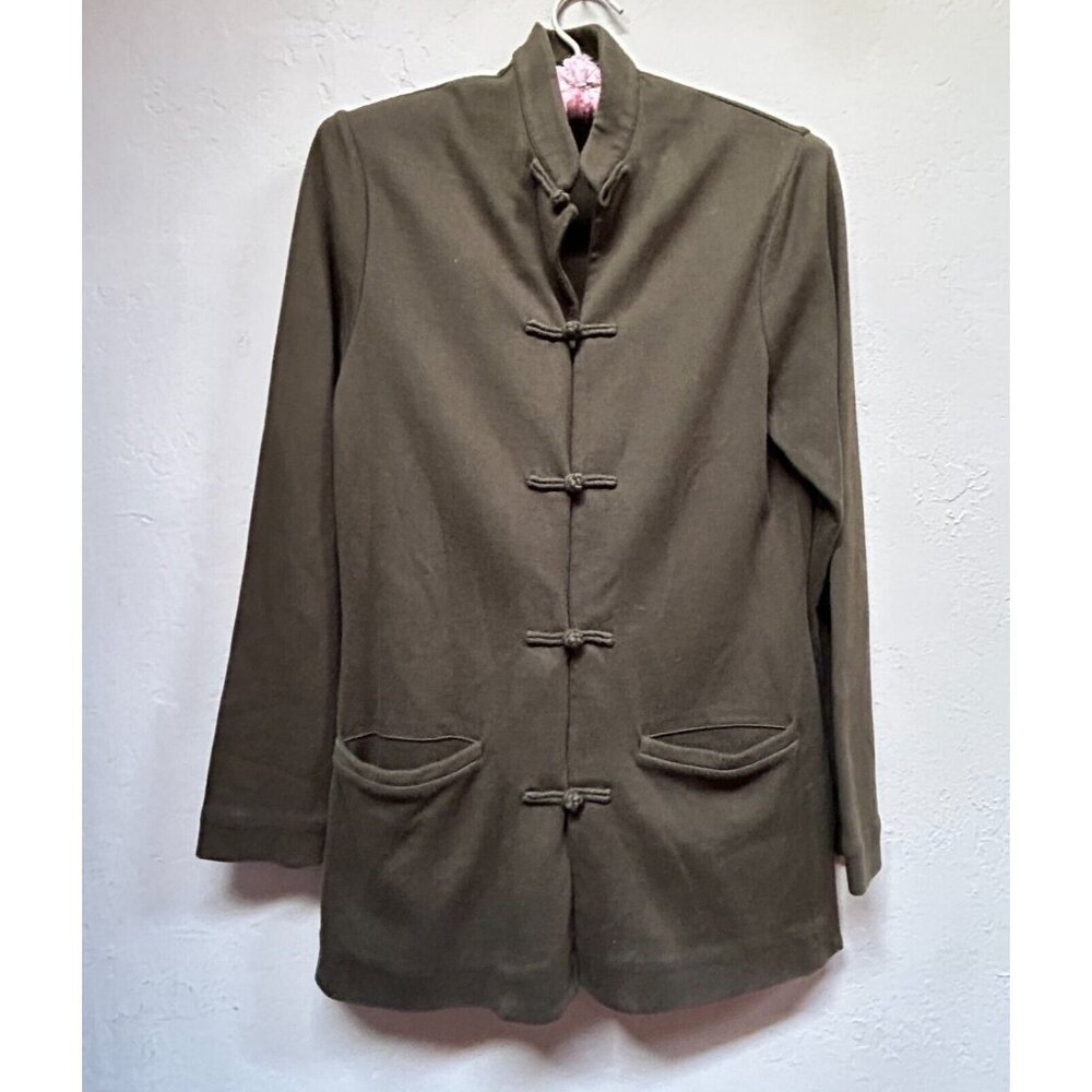 Shanghai Tang Vintage Womens Army Green Chinese Style Blouse Shirt Jacket Cotton